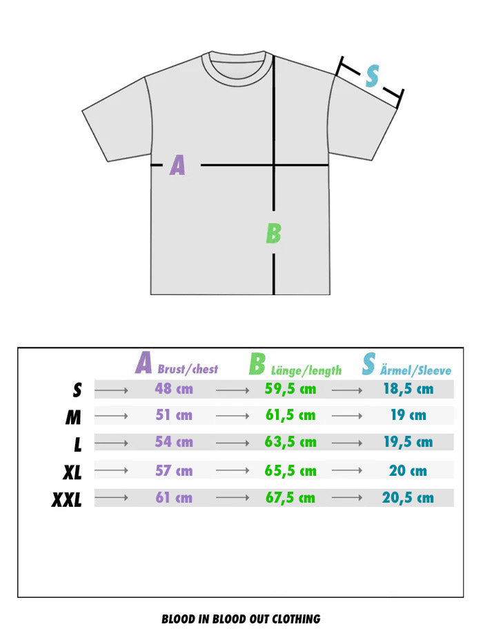 Maßtabelle für das Women Shirt Emotion von PsychoLab, bietet Größeninformationen für einen bequemen Sitz. Ideal für die Auswahl der perfekten Größe.
