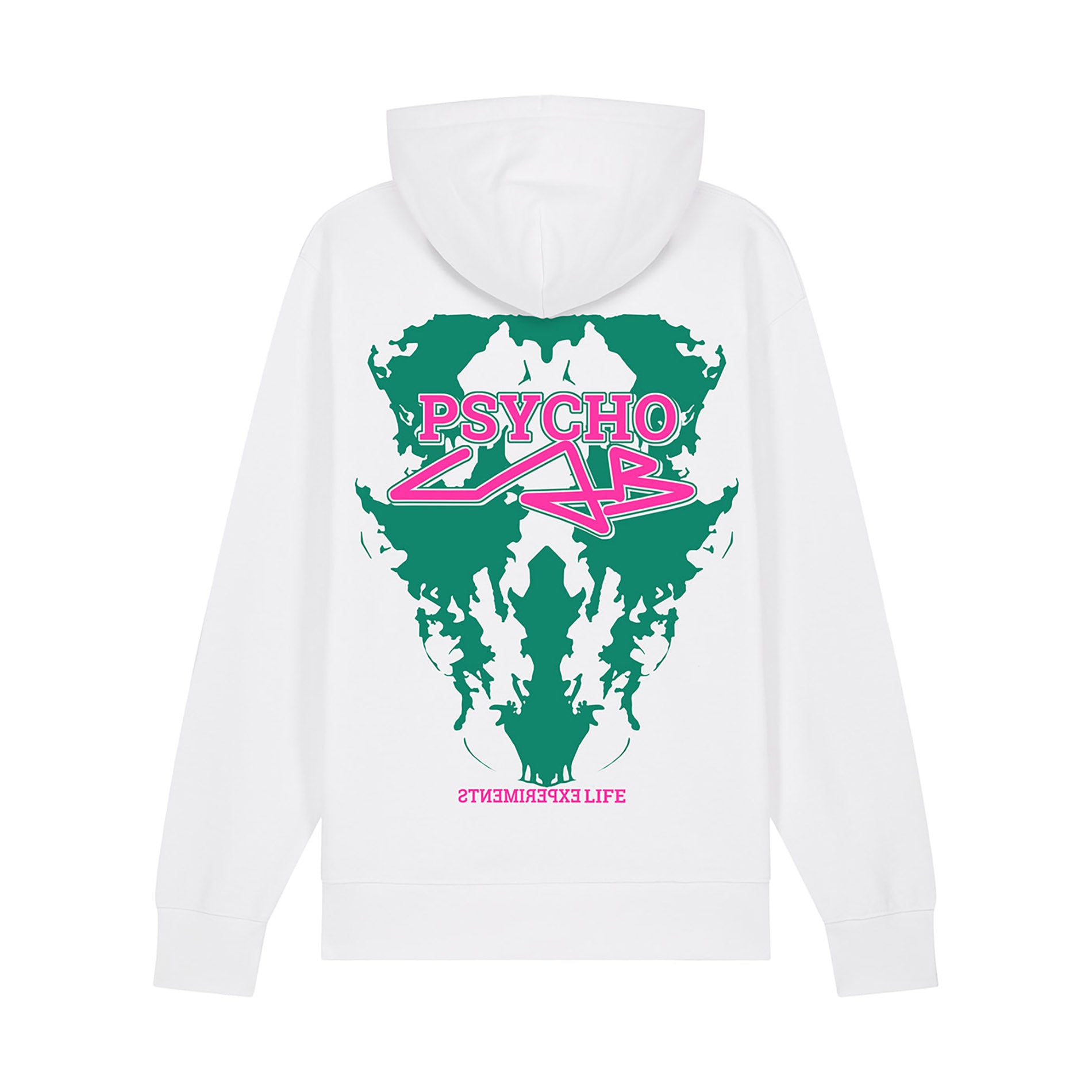 Rückansicht des PsychoLab Zip Hoodie Emotions, das ein eindrucksvolles Grafikdesign in lebendigen Farben präsentiert, perfekt für individuelle Styles. psychoLab