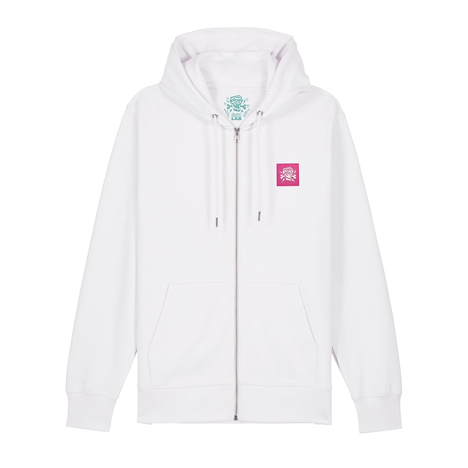 Vorderansicht des PsychoLab Zip Hoodie Emotions, ausgestattet mit einer Kängurutasche und einem stylischen Logo, ideal für ein modernes Streetwear-Outfit. psychoLab