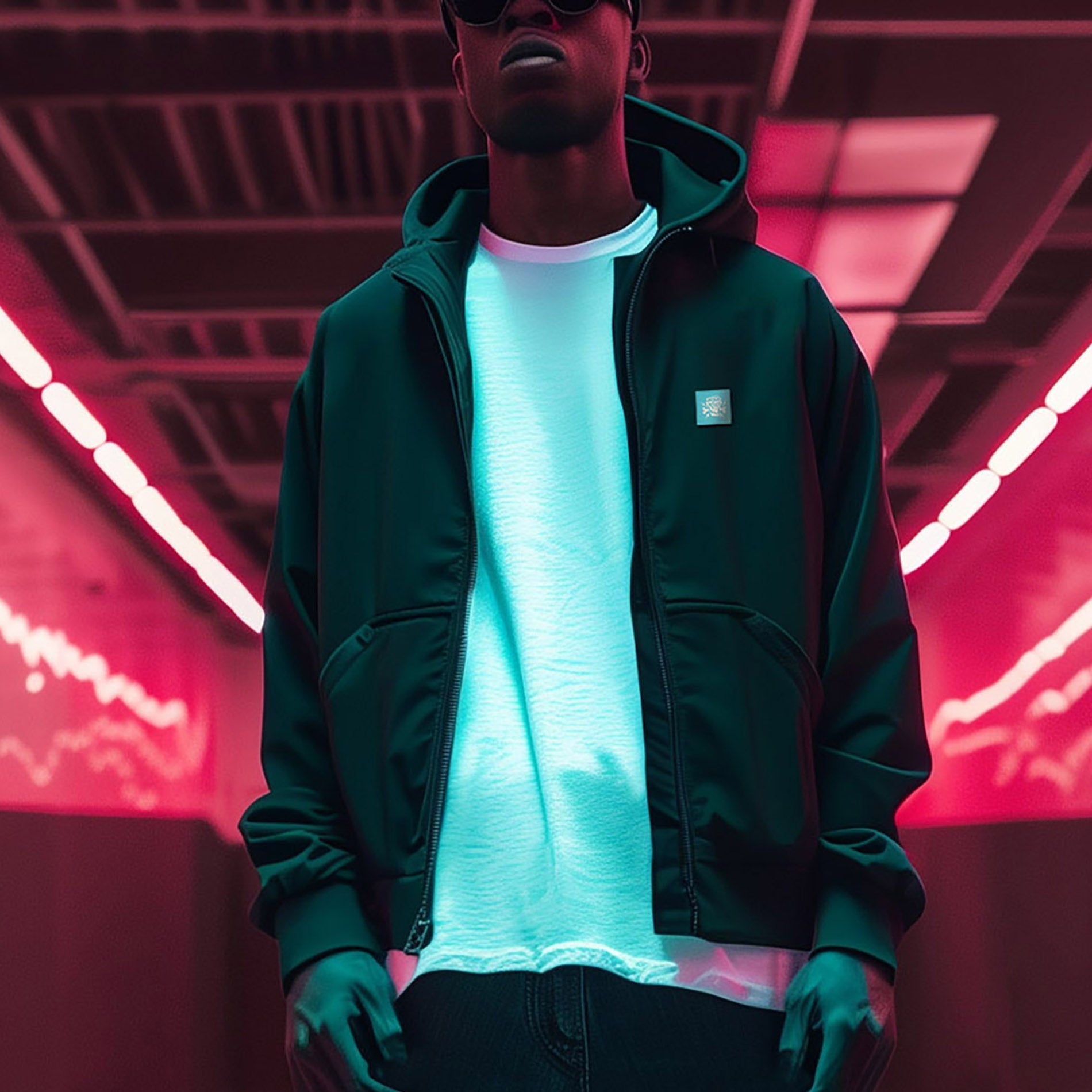 Modischer Zip Hoodie Journey von PsychoLab, lässiger Look kombiniert mit urbanem Stil, perfekt für Alltag und Freizeit.