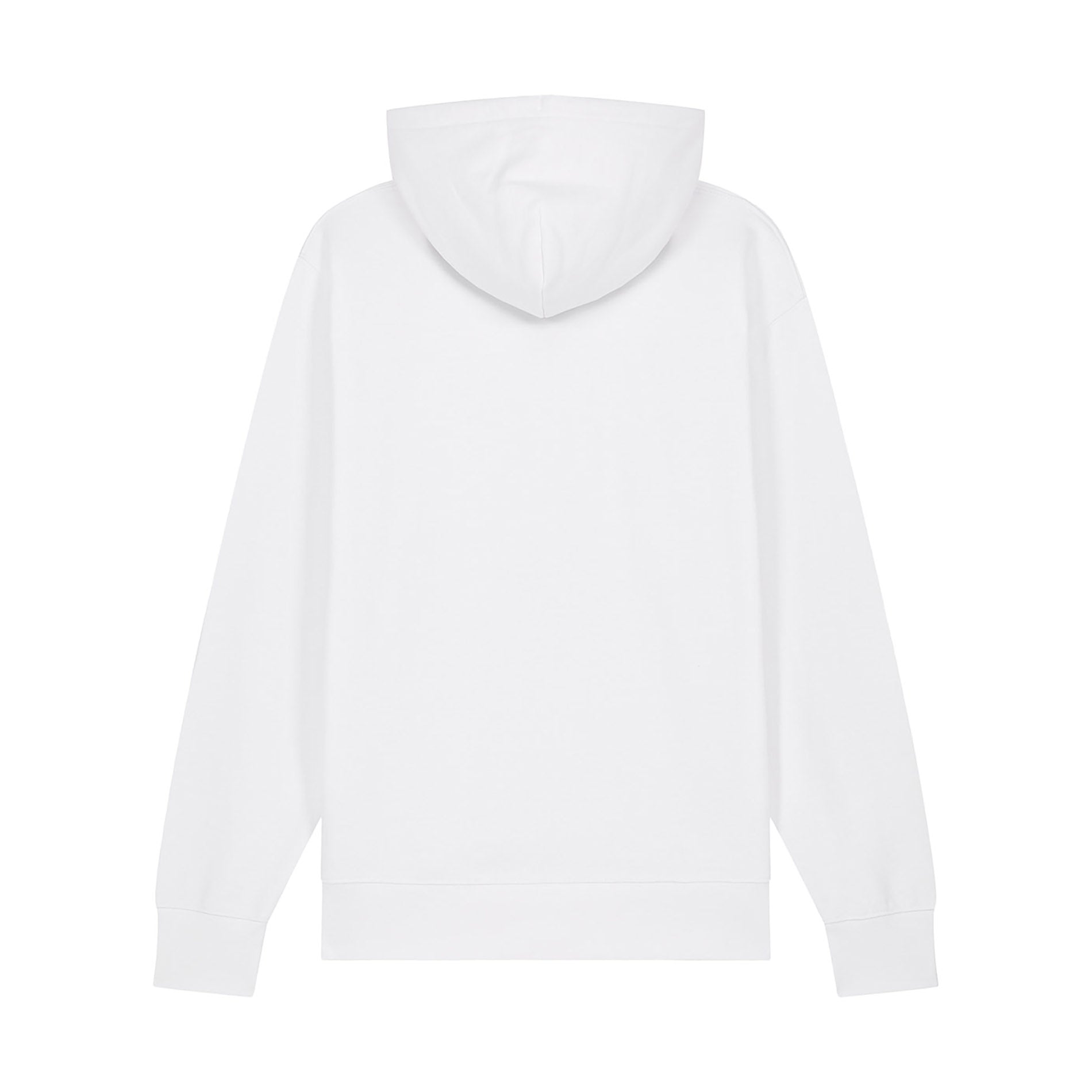 Rückansicht des Zip Hoodie Academy White von PsychoLab, ein minimalistischer Hoodie in Weiß mit Kapuze, ideal für modische Streetwear-Looks.