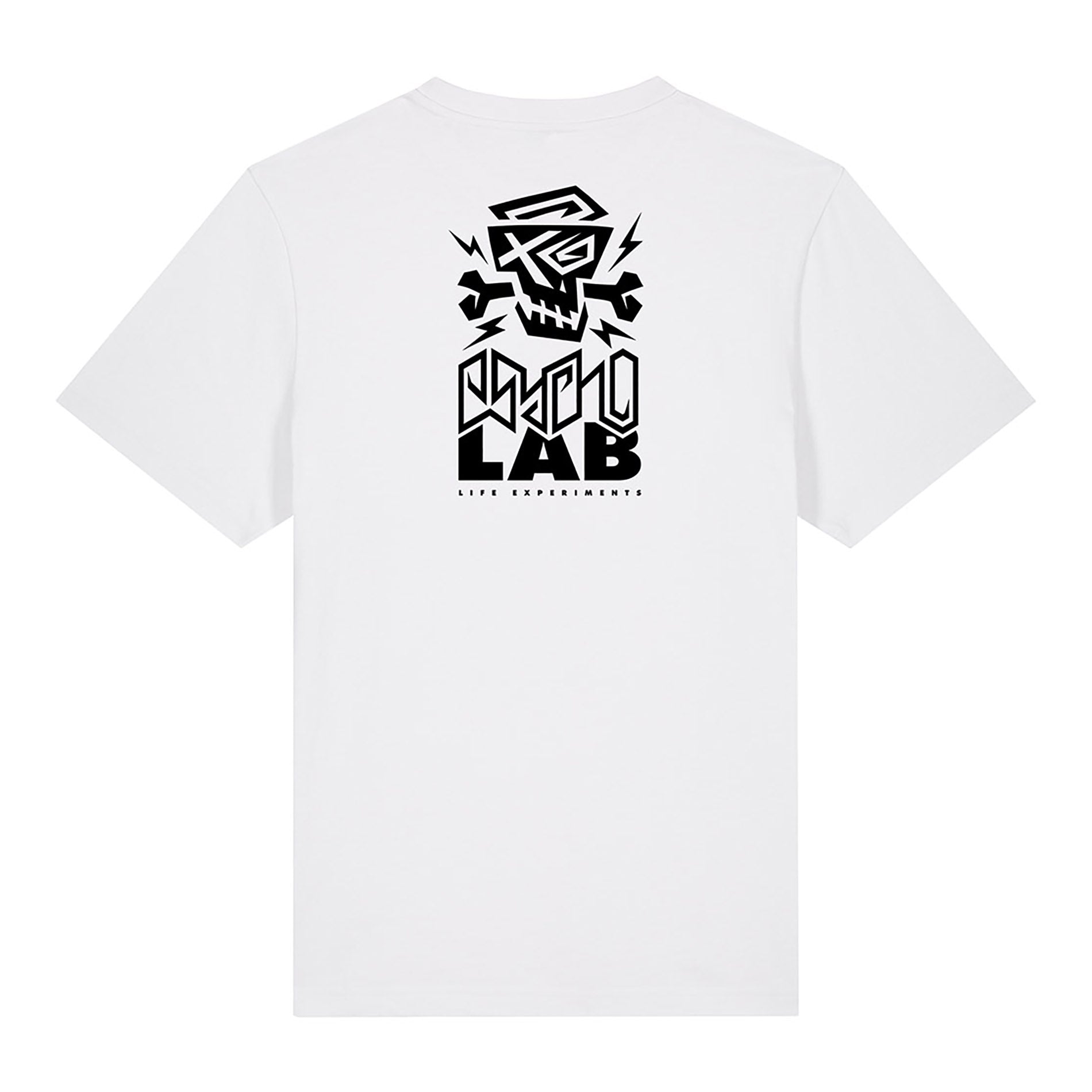 Rückansicht des T-Shirt Logo White von PsychoLab, zeigt das markante Design mit dem Logo in lässigem Stil.