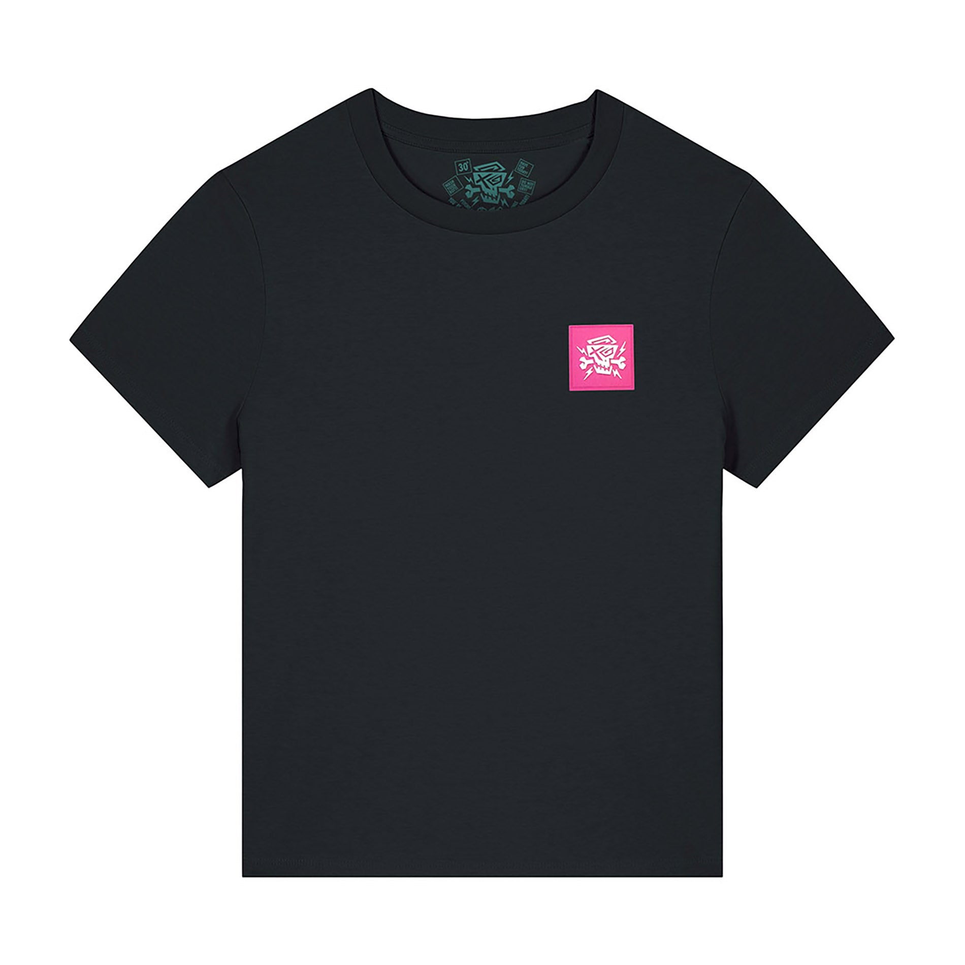 Das Women Shirt Dynamic von PsychoLab in Schwarz, frontal präsentiert. Auf der linken Brust sieht man das kleine PsychoLab-Logo in Rosa, während das Shirt hochwertig verarbeitet ist und den lässigen Stil unterstreicht, den modebewusste Frauen suchen.
