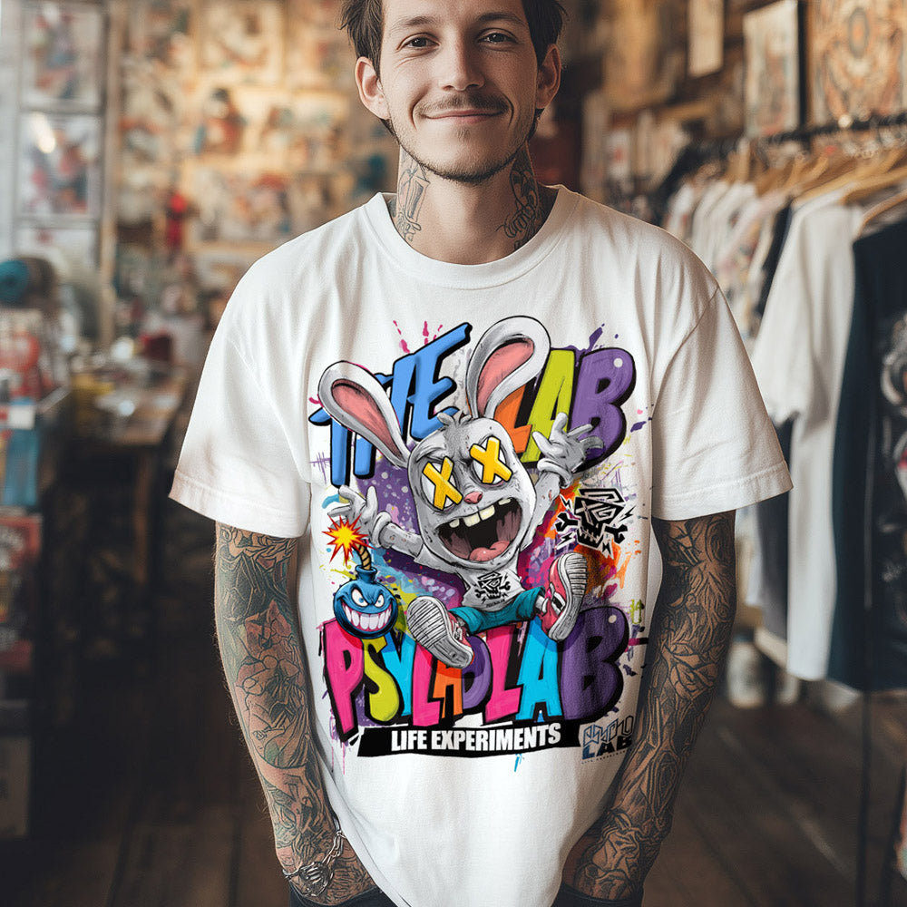 Rabbit Toon Streetwear T-Shirt – Graffiti Comic-Design White
