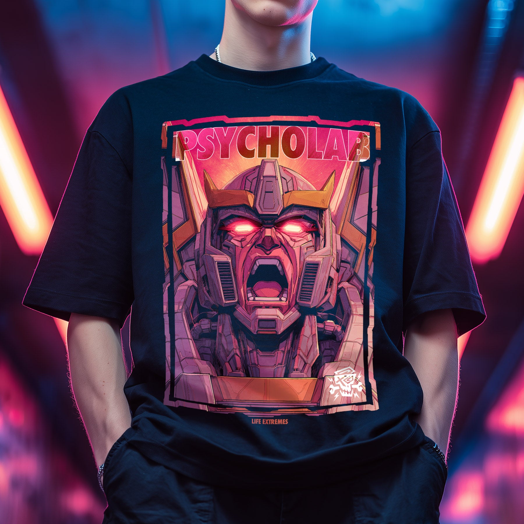 Screaming Robot Streetwear T-Shirt – Neon Cyberpunk Statement