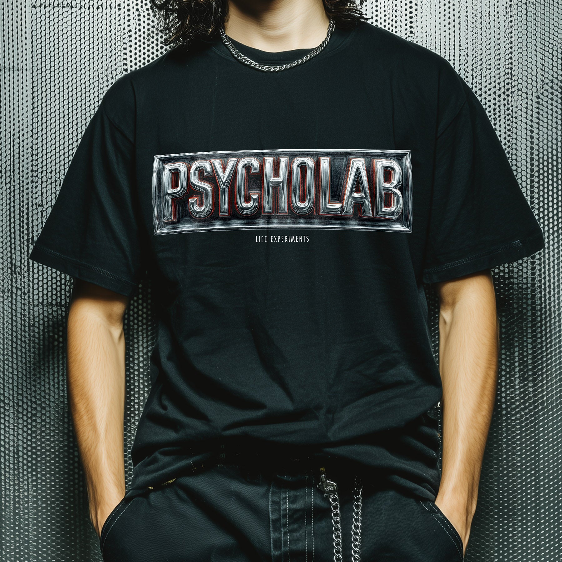 Metal Box Streetwear T-Shirt – Chrome Logo Statement Schwarz