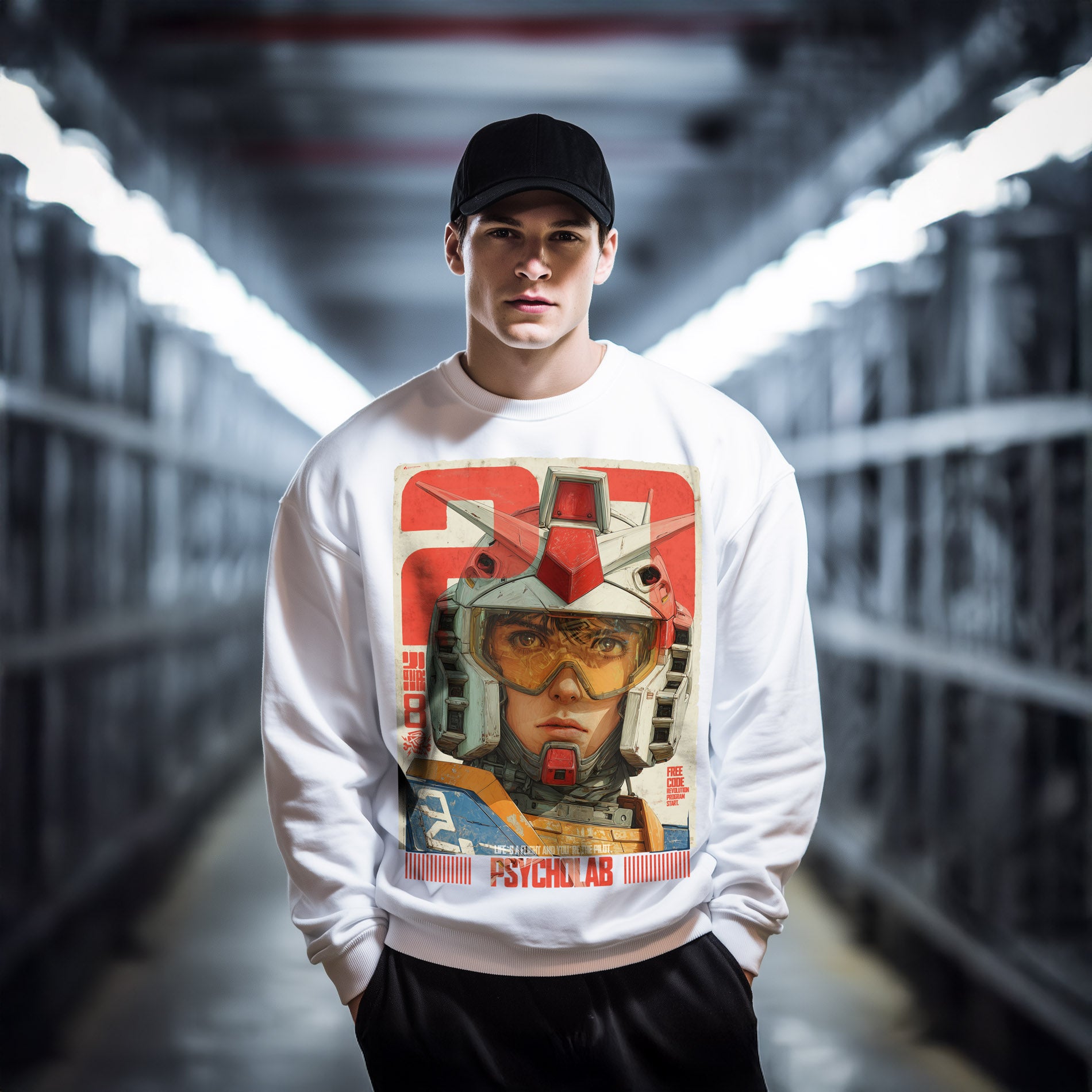 Pilot Sweatshirt White – Anime-Style Streetwear aus Bio-Baumwolle