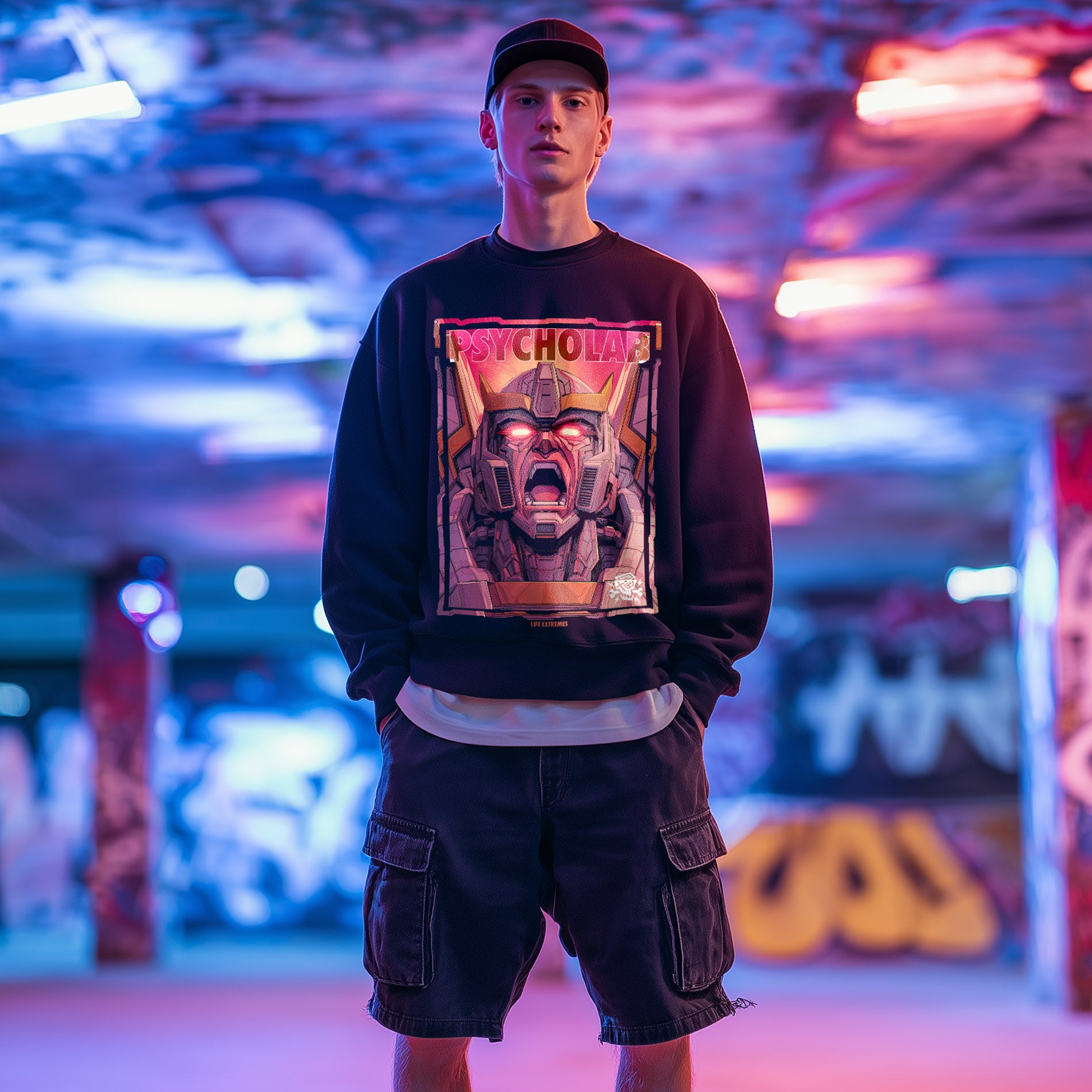 Screaming Robot Streetwear Sweatshirt – Cyberpunk Comic-Design