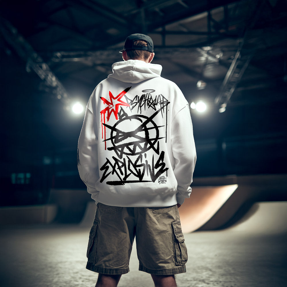 Explosive Graffiti Hoodie White – Limitierte Streetwear Attacke