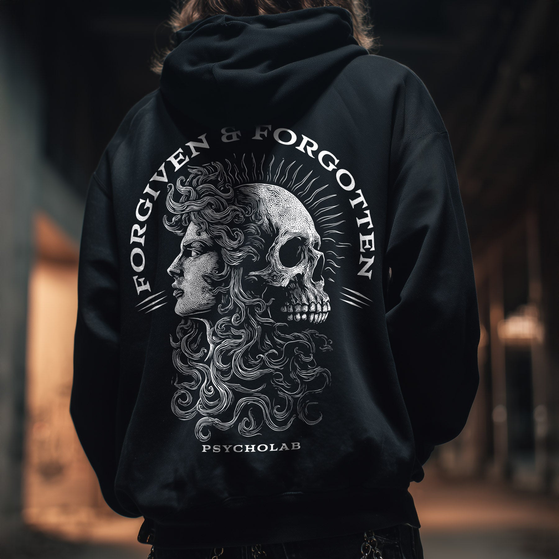 Forgiven Hoodie Black – Skull & Woman Streetwear Statement