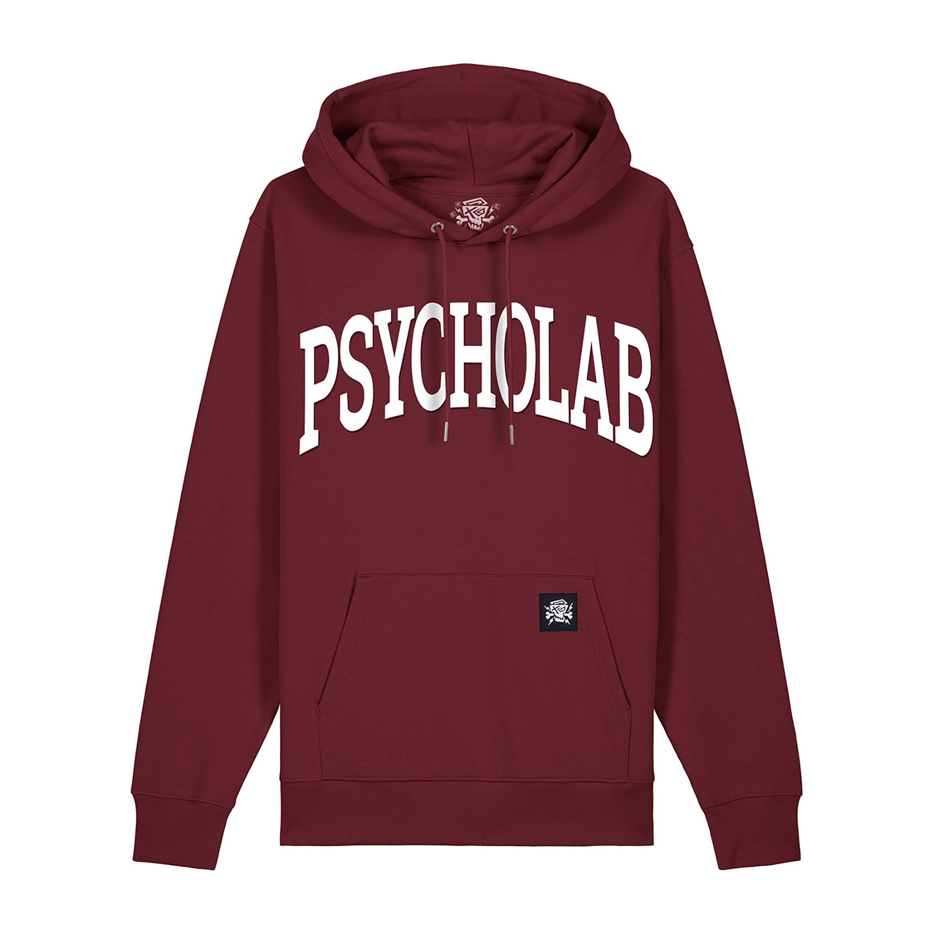 Burgundy PsychoLab Hoodie mit großem Schriftzug – Academy Design