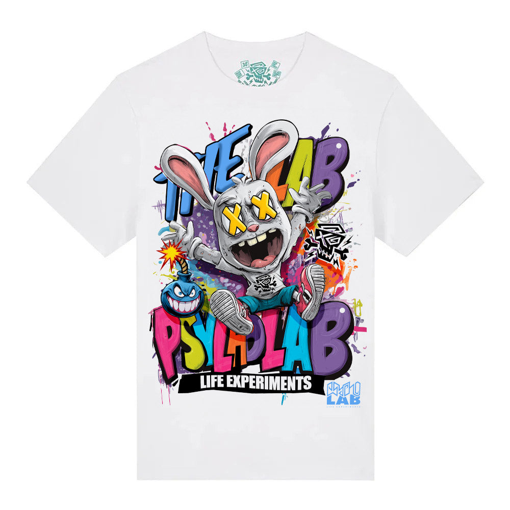 Rabbit Toon Streetwear T-Shirt – Graffiti Comic-Design White