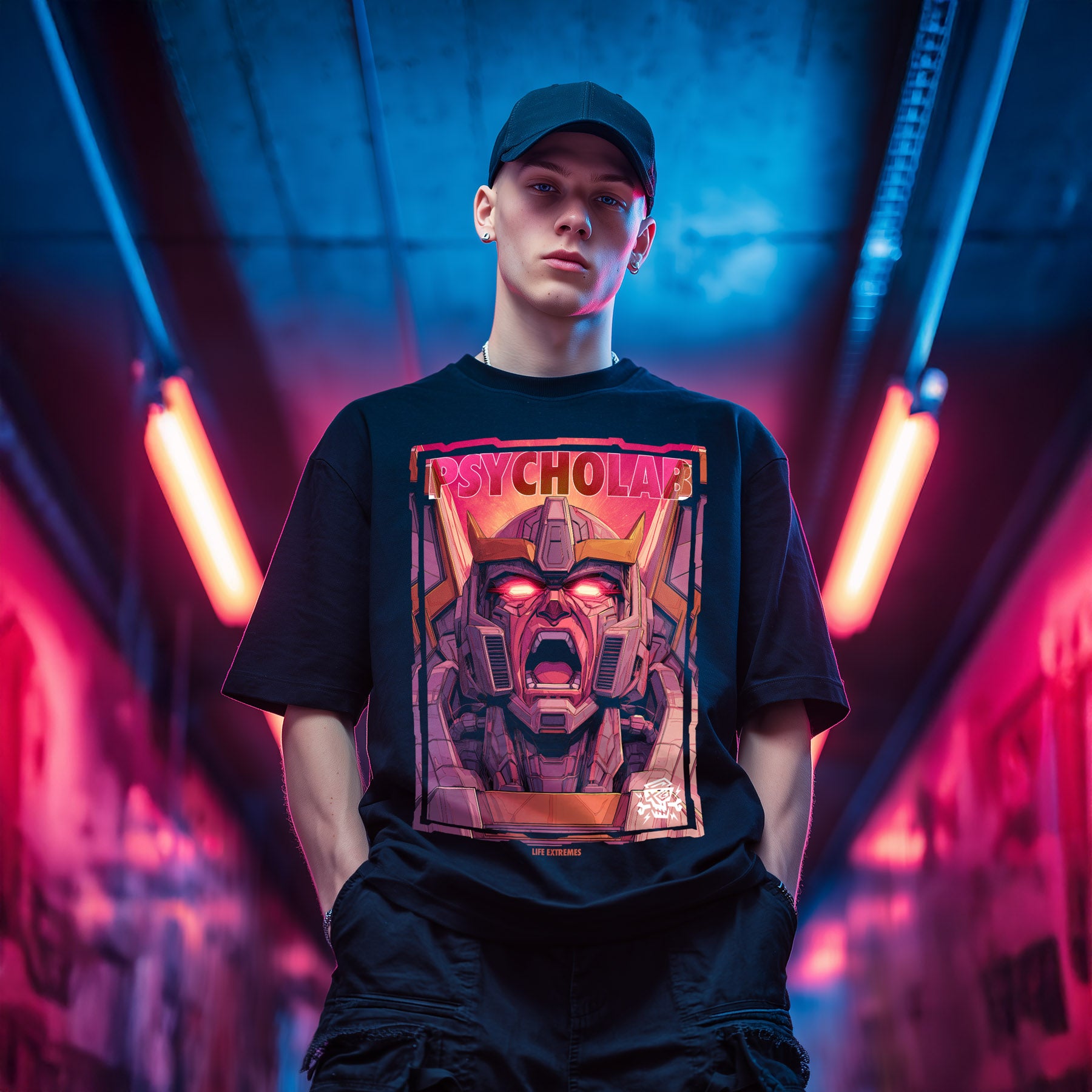 Screaming Robot Streetwear T-Shirt – Neon Cyberpunk Statement