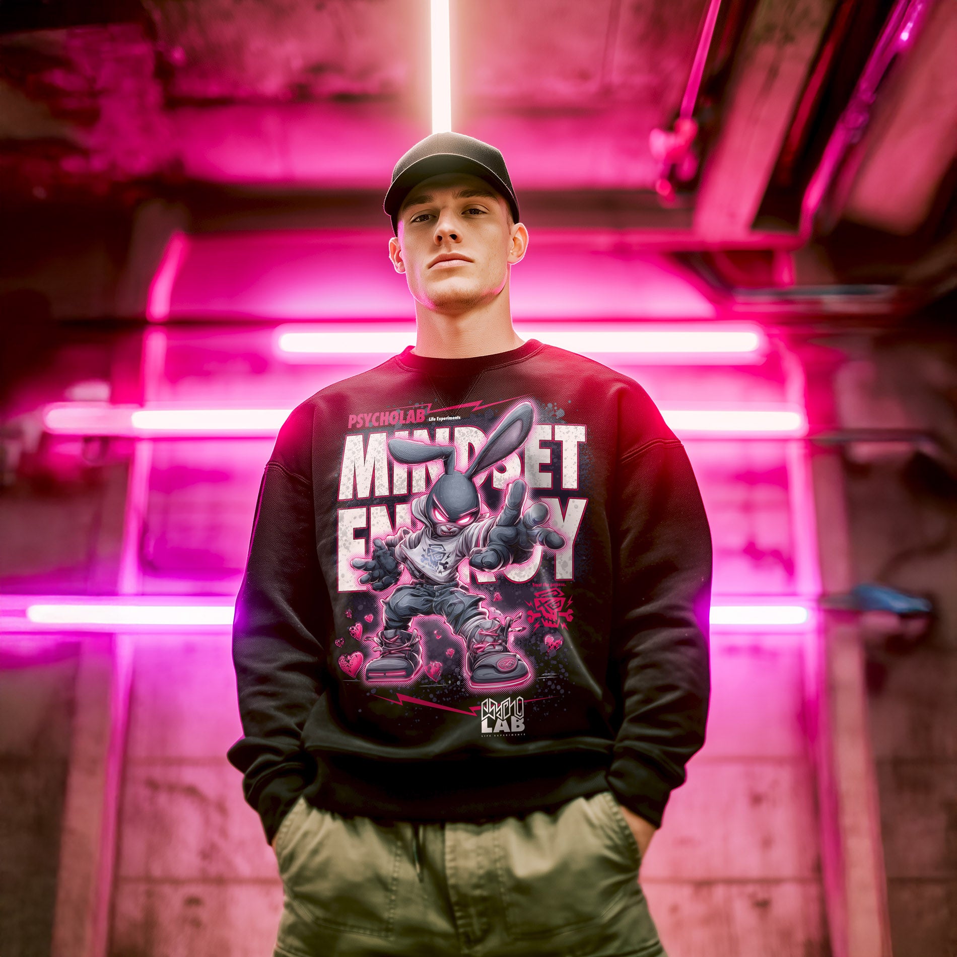 Rab Bit Sweatshirt Black – Graffiti Bunny Streetwear Statement