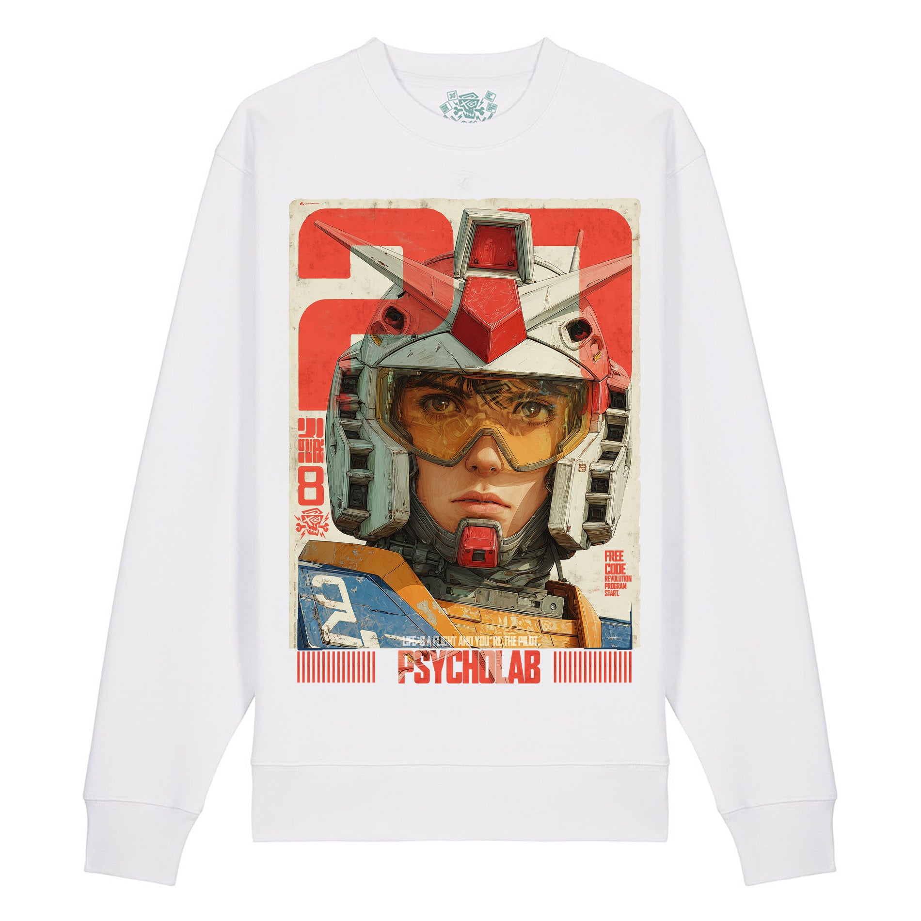 Pilot Sweatshirt White – Anime-Style Streetwear aus Bio-Baumwolle