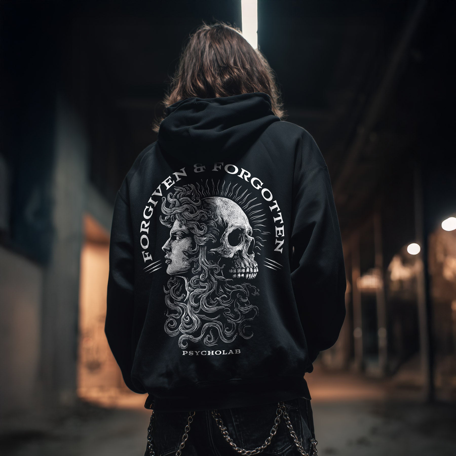 Forgiven Hoodie Black – Skull & Woman Streetwear Statement